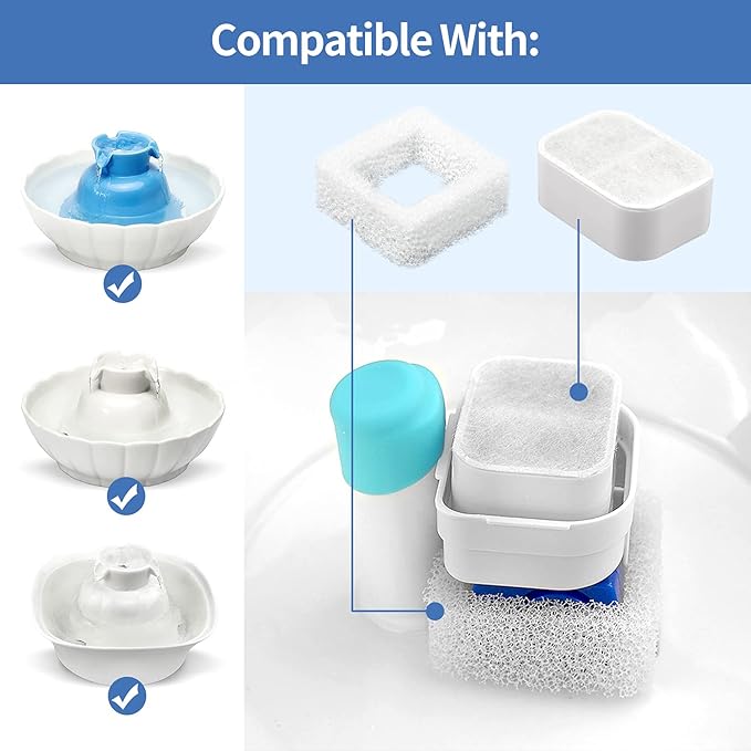 10 Pack Cat Water Fountain Replacement F-ilters, 8 Pack Pet Fountain Replacement F-ilters and 2 Pack Foam Filters for Tritone/Fiumi Ceramic Pet Lotus Ceramic Pet Drinking Fountain