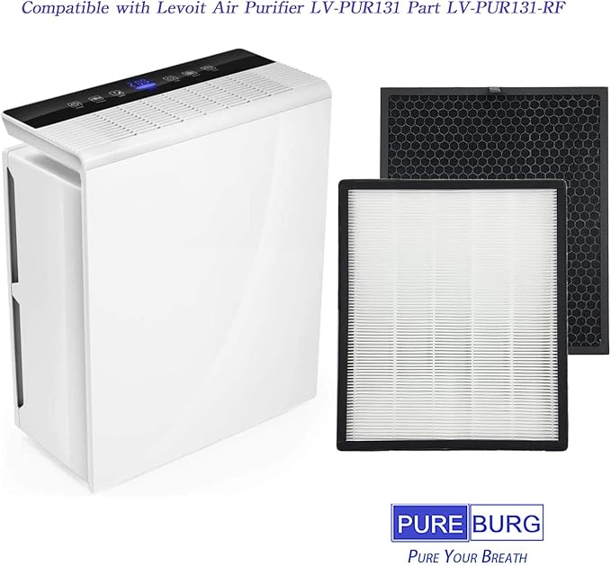 PUREBURG LV-PUR131-RF Replacement Filter Set Compatible with Levoit LV-PUR131 LV-PUR131S Air Purifiers,H13 HEPA + Activated Carbon Filter 4-Stage Filtration
