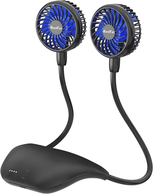 HandFan 10000mAh Neck Fan, 360° Rotation Hands Free Portable Fans for your Neck, 48h Lasting Rechargeable Battery Operated Wearable Necklace Personal Cool Fans for Travel/Disney/Sports/Cycling/Hiking