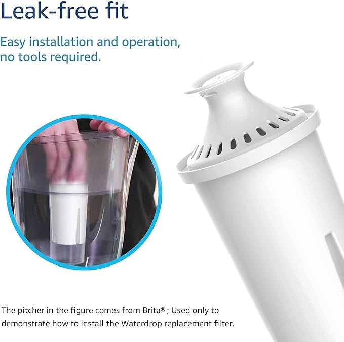 Waterdrop Replacement for Brita® Filters, Pitchers, Dispensers, NSF Certified Pitcher Water Filter, Brita® Classic OB03, Mavea® 107007, 35557, and More, Pack of 6