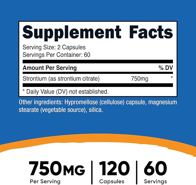 Nutricost Strontium Capsules 750mg, 120 Capsules - Vegetarian, Non-GMO, Gluten Free
