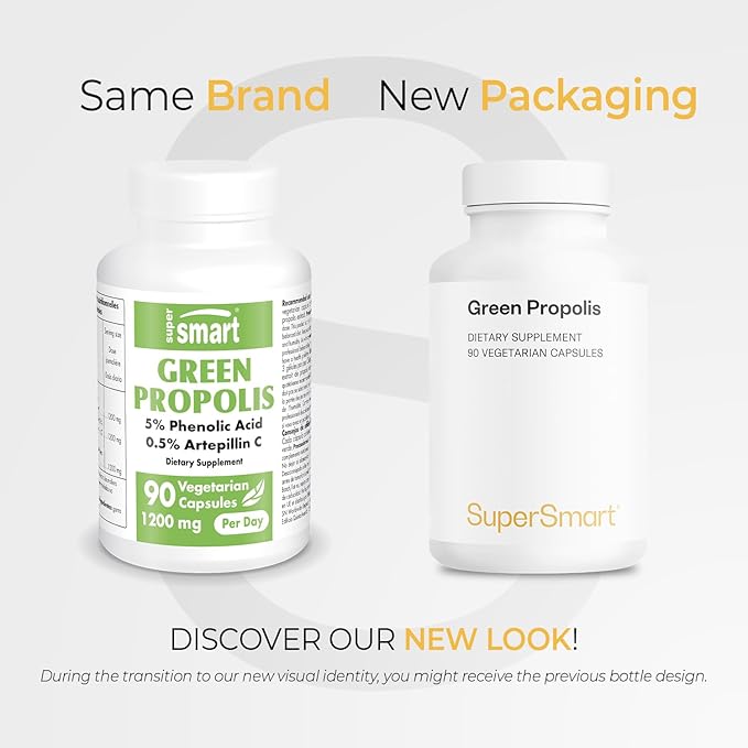 Supersmart - Green Propolis Supplement 1200mg per Day (Patented) - Natural Green Propolis Extract Brazil | Non GMO & Gluten Free - 90 Vegetarian Capsules