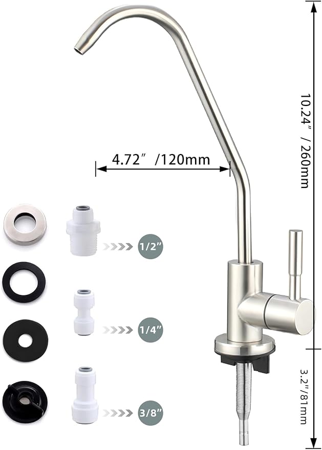 Drinking Water Faucet,Easy to Install Lead-Free Sink RO Faucet,Water Filter Faucets for Kitchen Bar Sink,Brushed Nickel SUS304 Reverse Osmosis Faucets