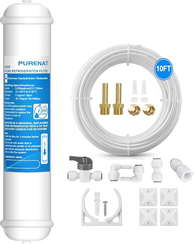 Inline Water Filter for Refrigerator and Ice Maker(1 Pack),1/4" Push Connect Post Carbon Filter Replacement for Reverse Osmosis Water System,Include 1/4" Water Line and Quick Connect Fittings