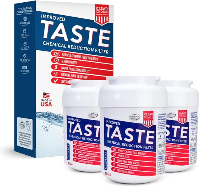 Clear Choice Taste Filter Replacement Compatible for GE MWF Refrigerator Water Filter WF287 EFF-6013A FMG-1 FMG1 Refrigerator Water Filter, NSF/ANSI 42, Box of 3, Made in the USA