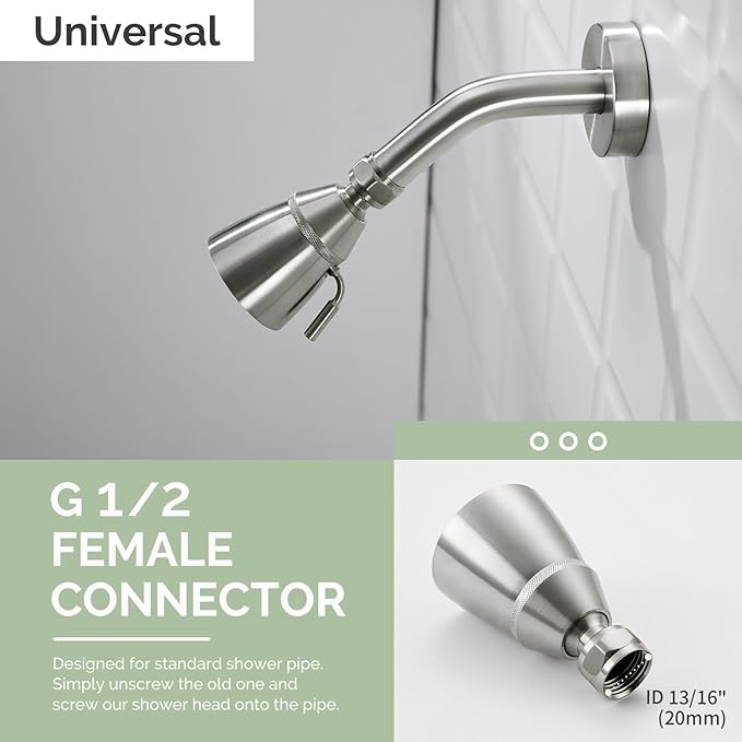 Angle Simple Shower Head, Brass High Flow Shower Sprayer Head, Adjustable Angle and Water Flow, G 1/2, Brushed Nickel