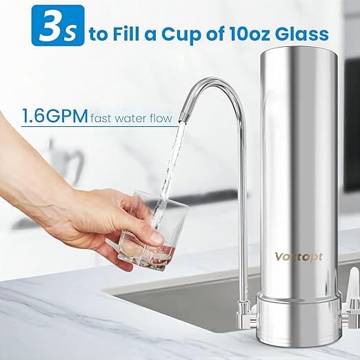 F7 Countertop Water Filter System,Rapid Flow,6-8Months or 8000 Gallons Long-Life,5-Stage Filtration- Reduces Chlorine,Heavy Metals,Bad Odors,add Mineral Material-Includes 1 Filter