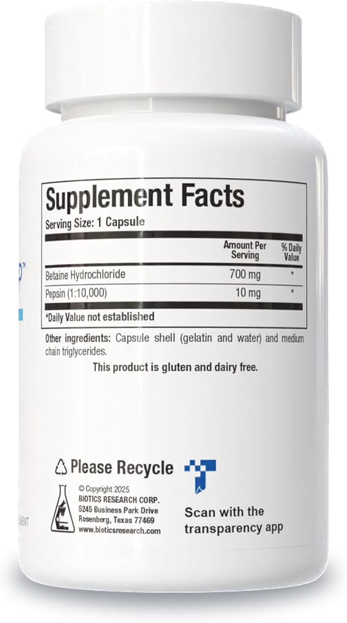 Biotics Research Betaine Plus HP - High Potency Hydrochloric Acid Supplement, Supports Digestive Function 90 Capsules