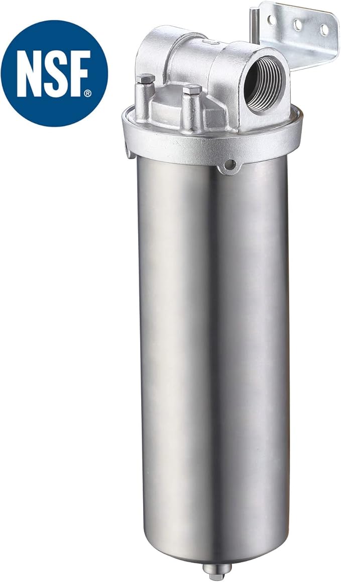 Amwater NSF/ANSI 42 Certification Stainless Steel Filter Housing for 10" Filter Cartridge, 3/4NPT Water Filter Housing for Whole House Water Purification of Stainless Steel 304