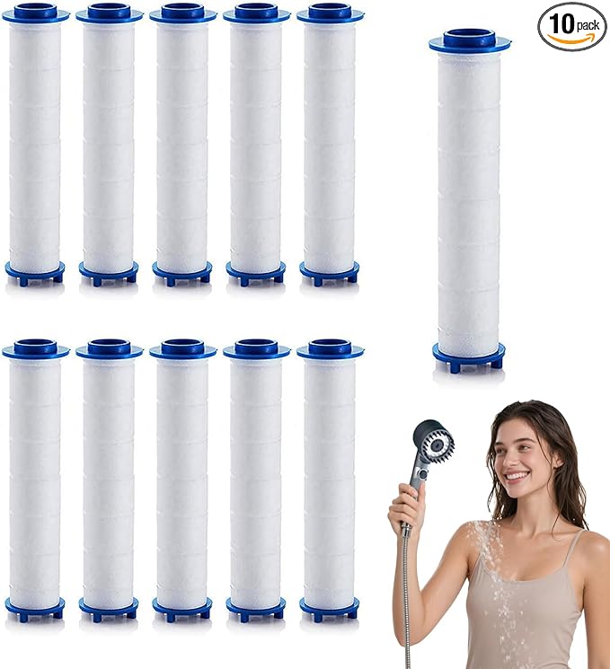 10Pcs Ion Drops Shower Head Filters, High Pressure Shower Head Filter Replacement with PP Cotton Cartridge, Detachable Ion Drops Filters for Clean Water (10Pcs, 0.94 * 3.74in)
