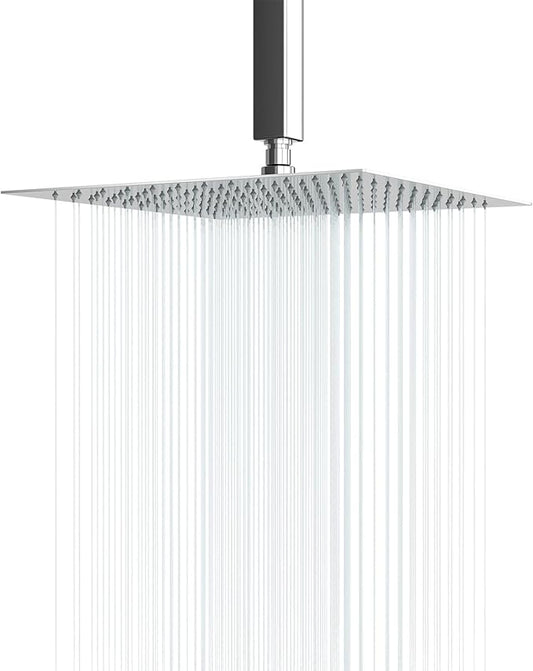 Lordear 12 Inch Square Shower Head Polish Chrome Solid Ultra Thin 304 Stainless Steel Rain Setting Shower Heads,Waterfall Full Body Coverage with 144 Silicone Nozzles
