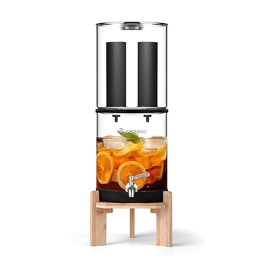 Gravity-Fed Water Filter System, 2.25G Glass Countertop System with 2 Black Purification Filter, Metal Spigot and Stand, NSF/ANSI 42 Certification, Reduces up to 99% of Chlorine