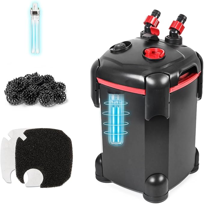 225GPH Canister Filter, External Aquarium Filter Ultra-Quiet Water Circulation Cleaning Machine with Media for Fish Tanks and Aquariums Up to 55 Gallons (225GPH)