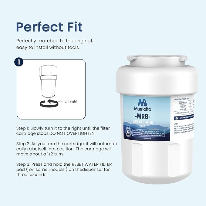 MARRIOTTO Smart Water Filters for Refrigerators NSF 42 Certified Cartridges Compatible with MWF, MWFA, MWFP, GWF, GWFA, 46-9991, HDX FMG-1, WFC1201, 4 Pack