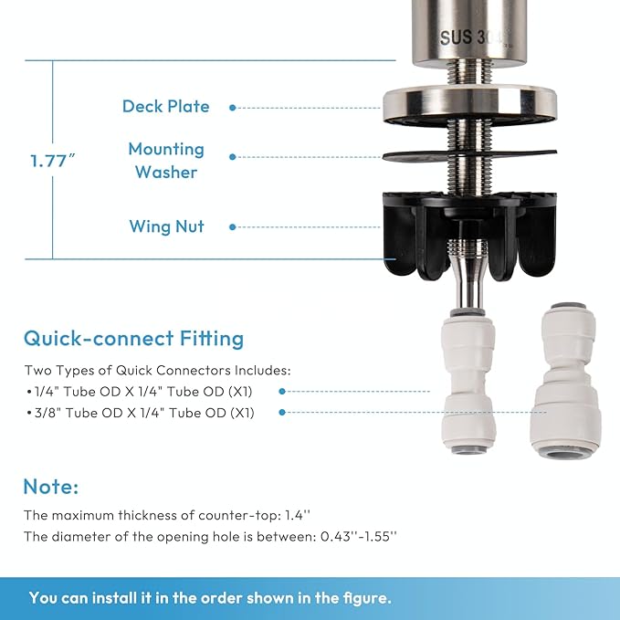 Drinking Water Faucet, Filtered Water Reverse Osmosis RO Faucet for Kitchen Sink, Non-Air Gap, Lead-Free, 304 Stainless Steel, Brushed Nickel (WF1)
