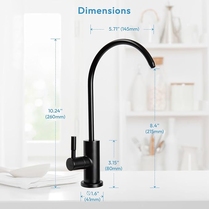 Reverse Osmosis Faucet, Filtered RO Drinking Water Faucet for Kitchen Sink, Non-Air Gap, 360-degree Rotation, Lead-Free, 304 Stainless Steel, Matte Black