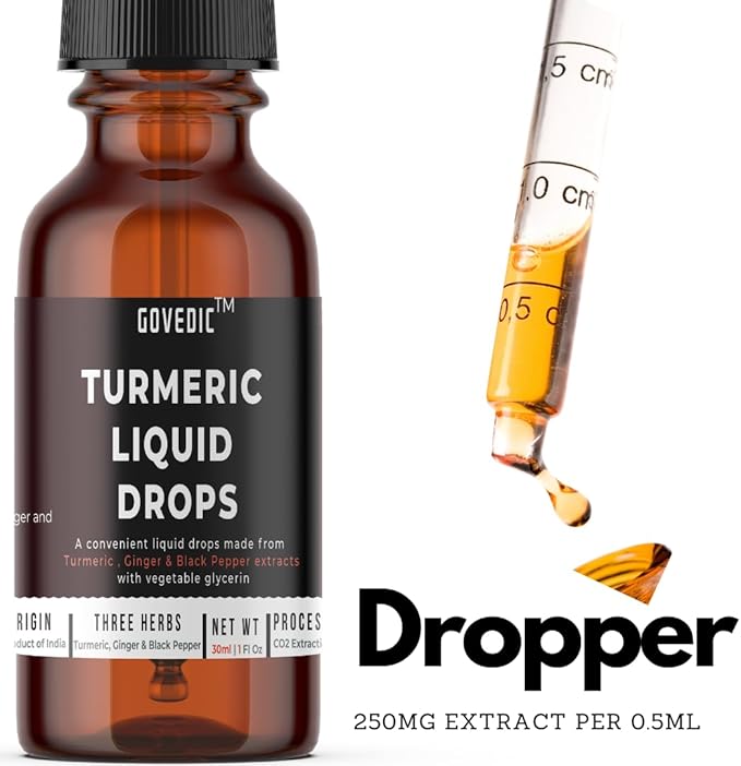 Turmeric Liquid Extract Supplement with Black Pepper & Ginger,Turmeric Root Tincture - 60 Servings, 250mg per Serving