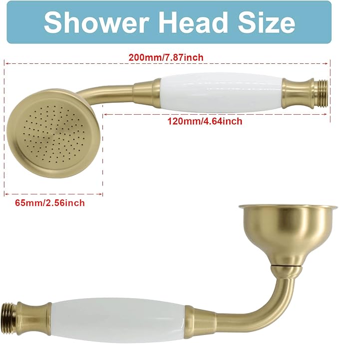 HOMEDEC Vintage Handheld Shower Head with 59inch Flexible Hose High-Pressure Antique Rain Showerhead Combo Replacement No Wand Holder, Round Telephone Shape, Brushed Gold