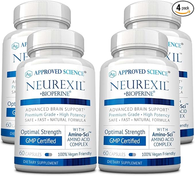 Approved Science Neurexil - Natural Nootropic Support with DMAE - Enhance Brain Function, Sharpen Clarity, Boost Memory - L-Tyrosine, Ginkgo Biloba, Huperzine A, BioPerine - 4 Month Supply