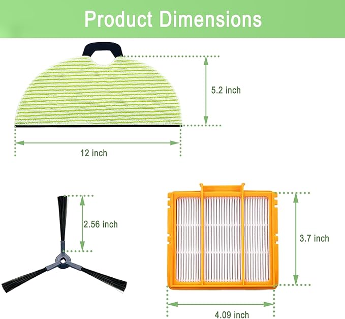RV2610WA Replacement Parts Compatible with Shark RRV2610WA AV2610WA RV2620WD AV2620WD RV2610WD RV2610WD RV2610WFUS RV2410WD AI Ultra 2- in-1 Robot Vacuum, 4 Mop Pads, 3 Filters, 6 Side Brush