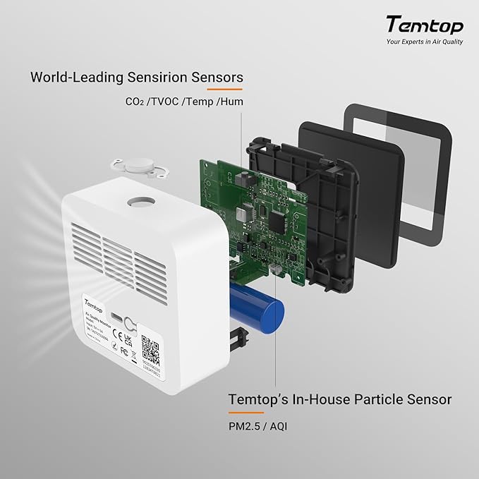 Temtop M10+ Air Quality Monitor T1 Themometer Combo, 6-in-1 CO2, PM2.5, VOC Detection with Humdity Meter