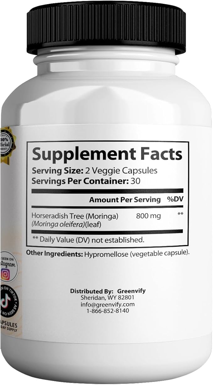 Leptozan Max, 800mg Horseradish Tree Moringa Supplement, 60 Veggie Capsules, 30 Day Supply (3)