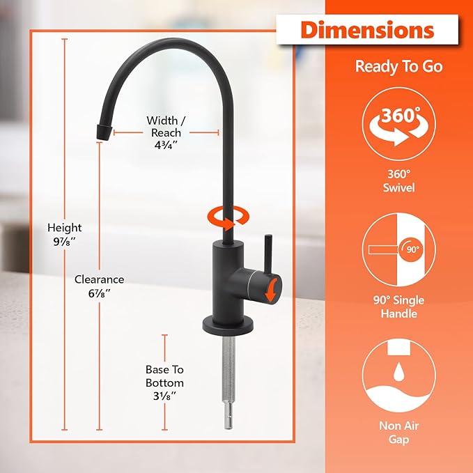 Express Water Modern Water Filter Faucet – Matte Black Faucet – 100% Lead-Free Drinking Water Faucet – Compatible with Reverse Osmosis Water Filtration Systems