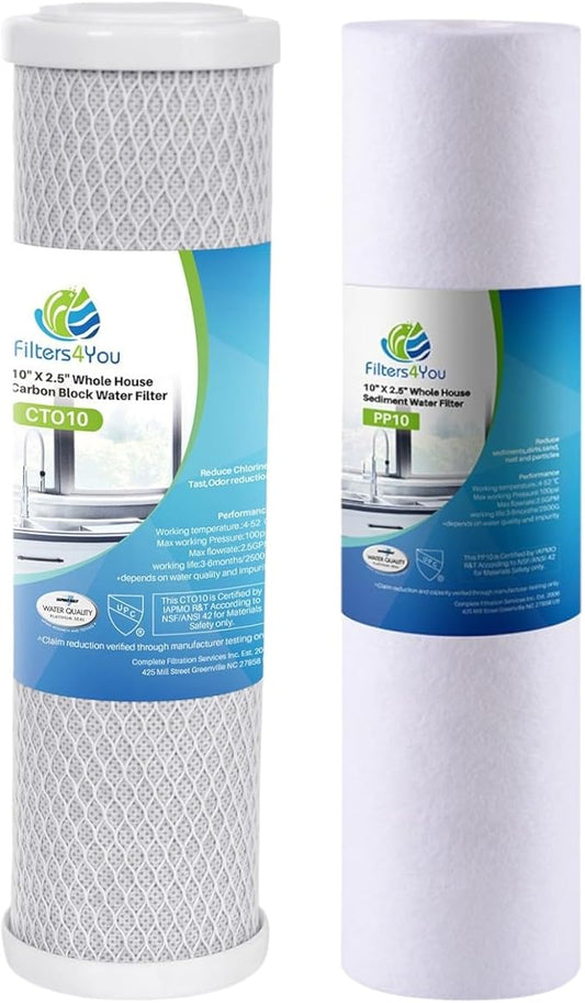 CFS – Replacement Water Filter Kit Includes Sediment & Carbon Cartridge Compatible with 10" Reverse Osmosis and Under Sink Systems Models – Removes Bad Taste & Odor – 1 Micron (1 Pack Filter Kit)