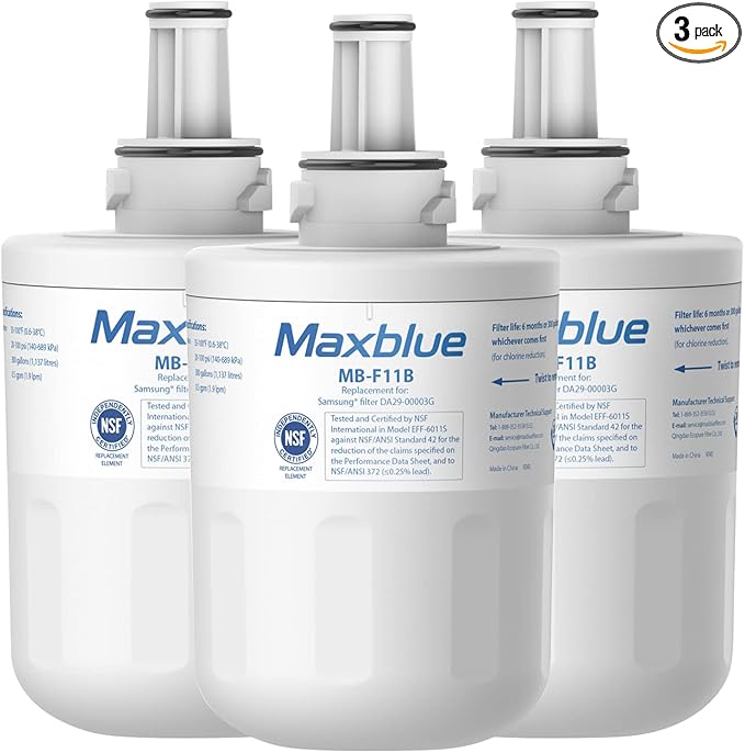 Maxblue DA29-00003G Refrigerator Water Filter, Replacement for Samsung DA29-00003G, DA29-00003B, Aqua-Pure Plus, RFG237AARS, DA29-00003F, HAFCU1, RFG297AARS, WFC2201, 3 Filters