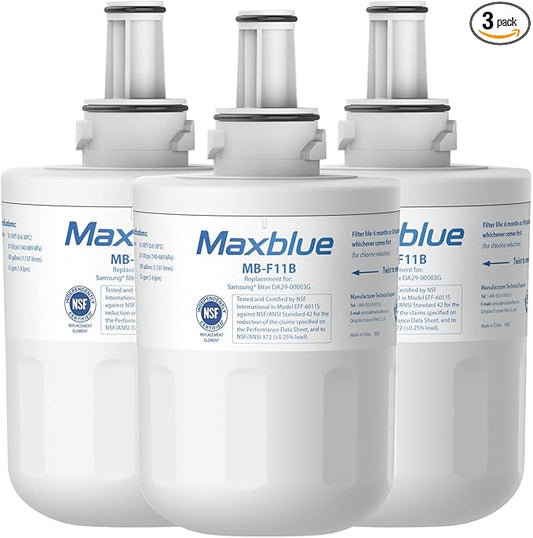 Maxblue DA29-00003G Refrigerator Water Filter, Replacement for Samsung DA29-00003G, DA29-00003B, Aqua-Pure Plus, RFG237AARS, DA29-00003F, HAFCU1, RFG297AARS, WFC2201, 3 Filters