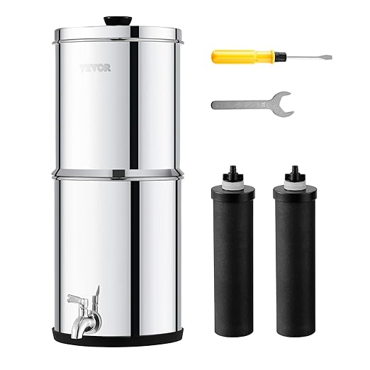 VEVOR Gravity-fed Water Filter System, 1.5G 304 Stainless-Steel Countertop System, Water Filtration System, Reduces Lead and up to 99% of Chlorine, with 2 Carbon Filters & Spigot, for Home Camping RV