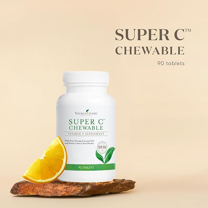 Young Living Super C Chewable Tablets 90ct - Vitamin C Supplement with Blend of Camu Camu, Acerola, Cherry, and Rose Hip Fruit Powder and Orange Premium Essential Oil