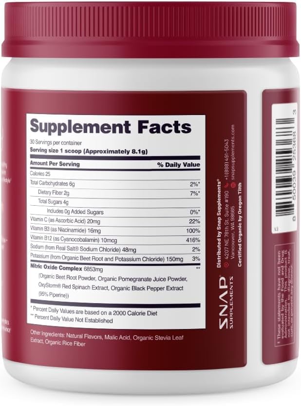 Snap Supplements Heart Beets, Organic Beet Root Powder, Cardiovascular Support Supplement for Men & Women, Beets, Pomegranate, B Vitamins & Red Spinach, Heart Health Support, 30 Servings, Mixed Berry