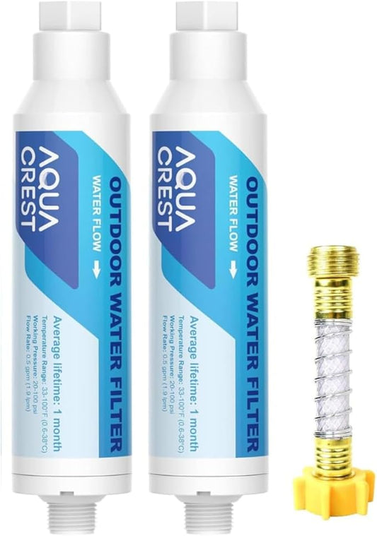 AQUA CREST Inline Water Filter, Dedicated for Car Washing, Window & Yard Cleaning, Effectively Reduce Hard Water Spots, Soften Water, Upgraded Formula, 2 Pack with Hose Protector