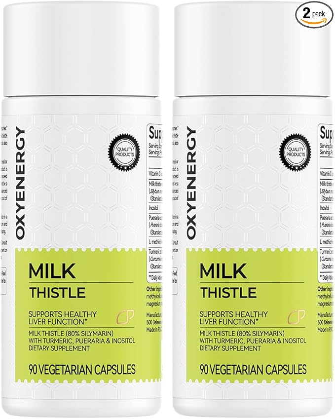 OxyEnergy Silymarin Milk Thistle 300mg Extract with Vitamin C, Inositol & Pueraria, Liver Detox & Repair Support, Antioxidant Support,90 Capsules,Pack of 2