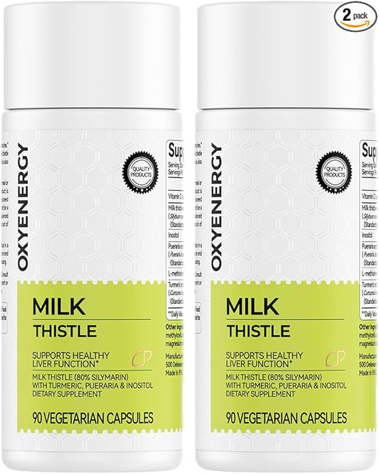 OxyEnergy Silymarin Milk Thistle 300mg Extract with Vitamin C, Inositol & Pueraria, Liver Detox & Repair Support, Antioxidant Support,90 Capsules,Pack of 2