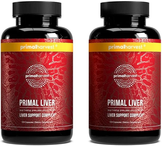 Primal Harvest Primal Liver 2 Pack, Liver Supplement with, Alpha-Lipoic Acid, L-Cysteine HCL, L-Glutathione, Milk Thistle, and Spirulina, for Men and Women, 240 Capsules (2)