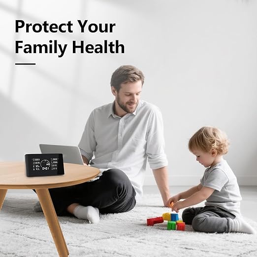 16 in 1 Air Quality Monitor Indoor 9 AQI Detector& 7 AQI Alerts with Portable Sensors for HCHO, TVOC, CO2, PM2.5, PM10, Temperature & Humidity, Formaldehyde,CO2 Detector,Suitable for Home,Black