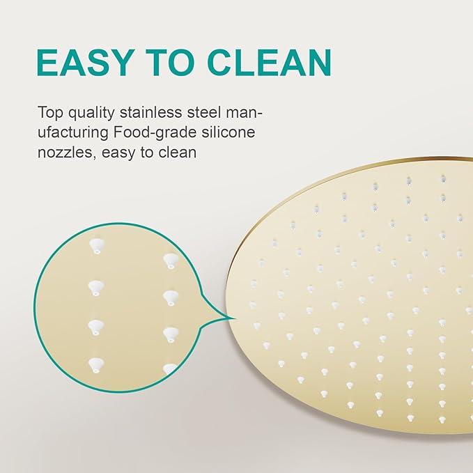 All Metal Rain Shower Head - Heavy Duty Stainless Steel, Easy Install, High Water Flow, Ultra-Thin Modern Design for Bathroom (F-Brushed Gold, 12)