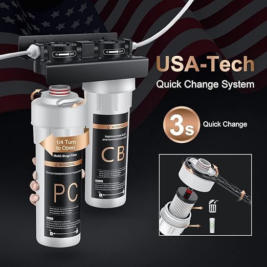 WINGSOL Under Sink Alkaline Water Filter with Faucet, 2-Stage Water Filter System Reduces Heavy Metals, Chlorine, Sediment, Improves Taste, Remineralization, NSF 42&53 Certified