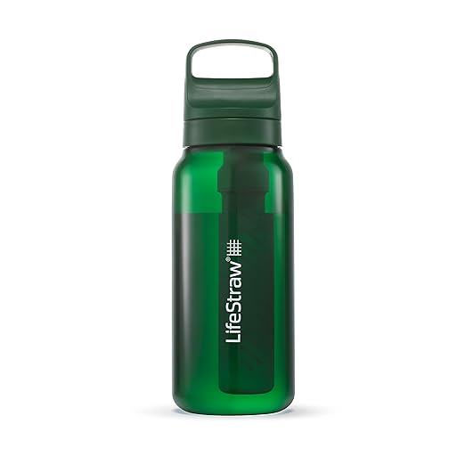 LifeStraw Go Series – BPA-Free Water Filter Bottle for Travel and Everyday use removes Bacteria, parasites and microplastics, Improves Taste, 1L Terrace Green