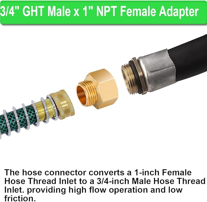 2PCS 3/4" GHT Male x 1" NPT Female Garden Hose Adapters, Brass Garden Hose Repair Fittings, Water Hose Connector