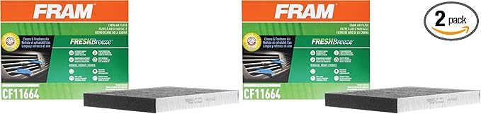 FRAM Fresh Breeze Cabin Air Filter Replacement for Car Passenger Compartment w/Arm and Hammer Baking Soda, Easy Install, CF11664 for Hyundai/Kia Vehicles (Pack of 2)