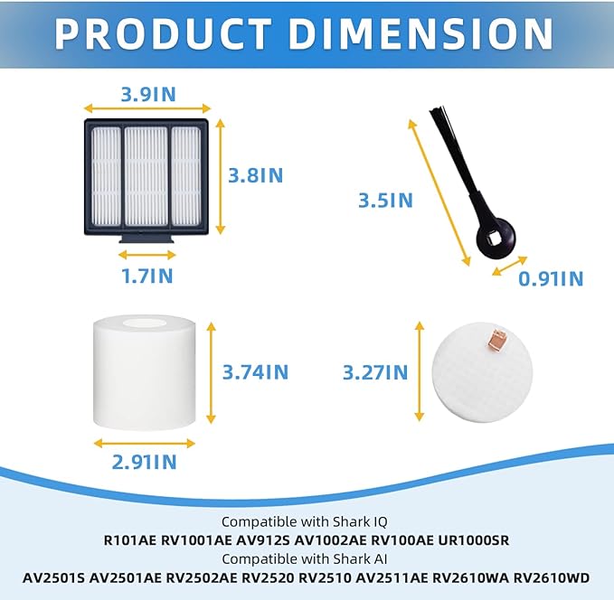 19PCs Robot Vacuum Parts Kit: Compatible with Shark IQ R101AE RV1001AE AV912S AV1002AE RV100AE UR1000SR - Pet Hair Dander Defense Maintenance Set for Large Homes