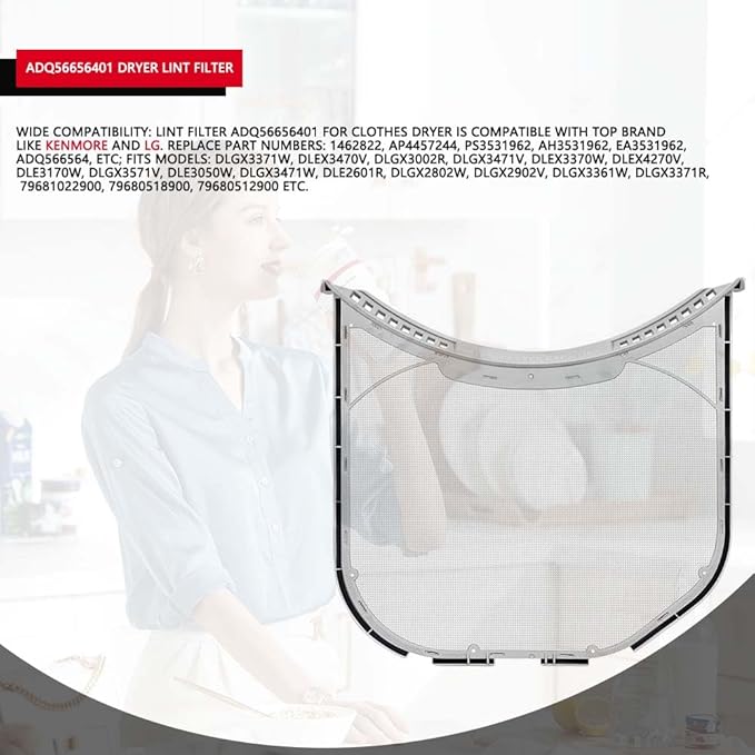 2PCS ADQ56656401 Dryer Lint Filter Replacement for LG - for Kenmore Elite Dryer Lint Screen - Replaces ADQ566564 AP4457244 PS3531962 DLEX3700W DLEX3570W DLEX3370V DLE3400W DLE3500W (with Brush)