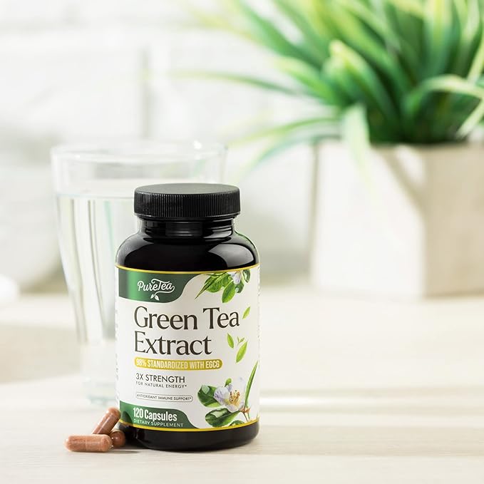 Green Tea Extract Capsules 1000mg with 98% Standardized Polyphenols & 45% EGCG for Heart Support with Antioxidants - 3X Absorption Green Tea Pills for Natural Energy, Gentle Caffeine - 120 Capsules