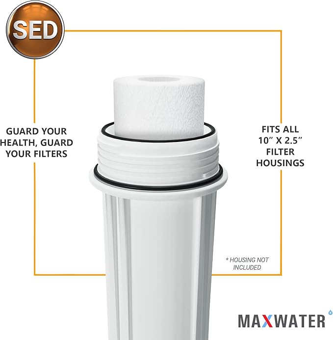 Max Water 10 inch x 2.5 inch, 5 Micron Replacement Sediment Water Filter Cartridge for Whole House, Melt Blown Filtration Fiber for P5, AP110, WHKF-GD05, 25- Pack