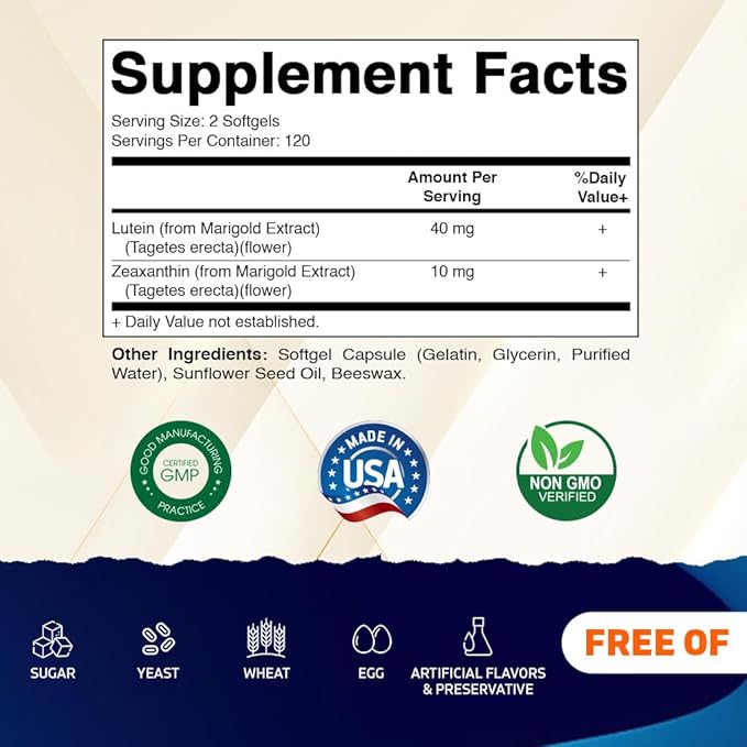 Vitamatic Lutein 40mg with Zeaxanthin 10mg, Eye Health Support Supplement, 240 Softgels