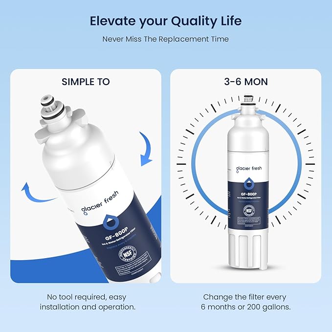 GLACIER FRESH Replacement for LT800P Refrigerator Water Filter and Air Filter, Compatible with LG LT800P, LT800PC, LSXS26326S, Kenmore 46-9490, and LG LT120F, ADQ73214404 Air filter Combo 4 Pack