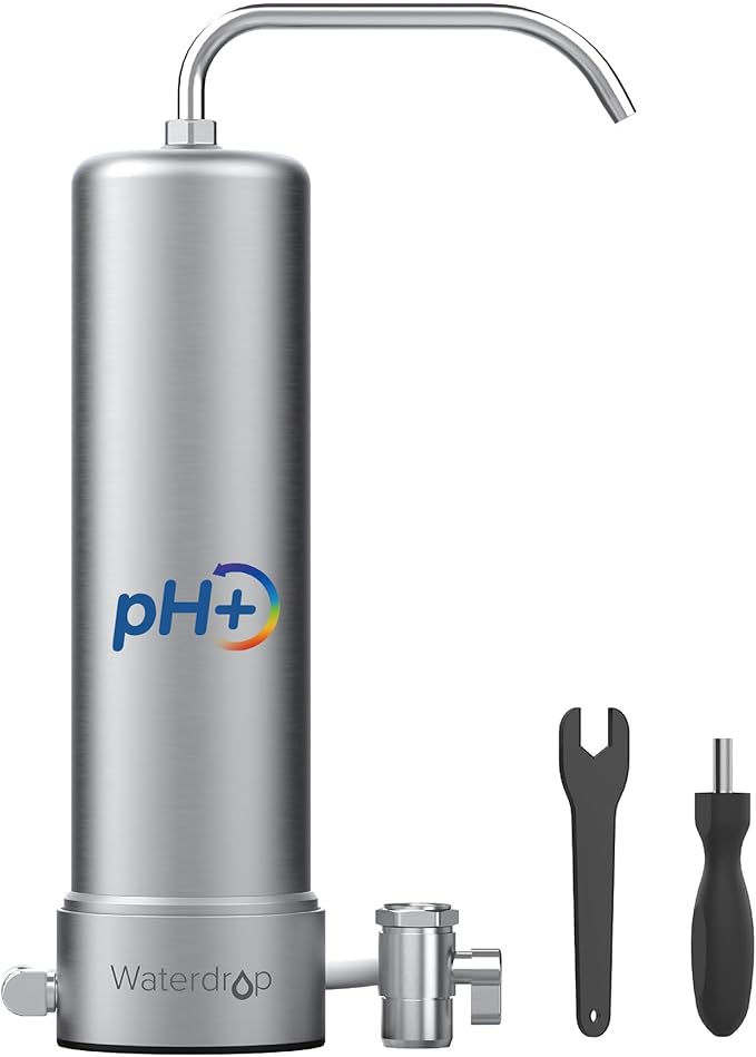 [Alkaline] Waterdrop Water Filter for Sink Faucet, NSF/ANSI 42 Certified Countertop Water Filter System, 5-Stage Stainless Steel Faucet, 8000 Gallons, Reduces 99% Chlorine, WD-CTF-03(1 Filter)